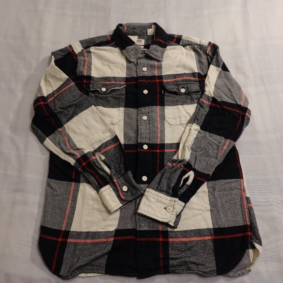 Levi's Other - Levi's flannel shirt button down men's medium standard fit white black red MSB3